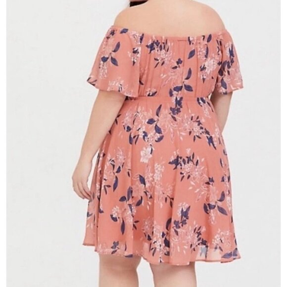 TORRID Floral Chiffon Romantic Feminine Airy Off Shoulder Skater Dress  Size 4 - Picture 2 of 9
